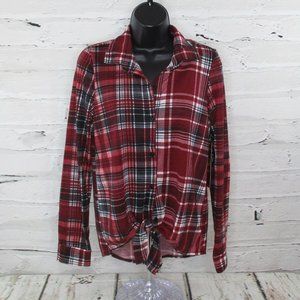 Almost Famous Juniors Plaid Tie Front Shirt
